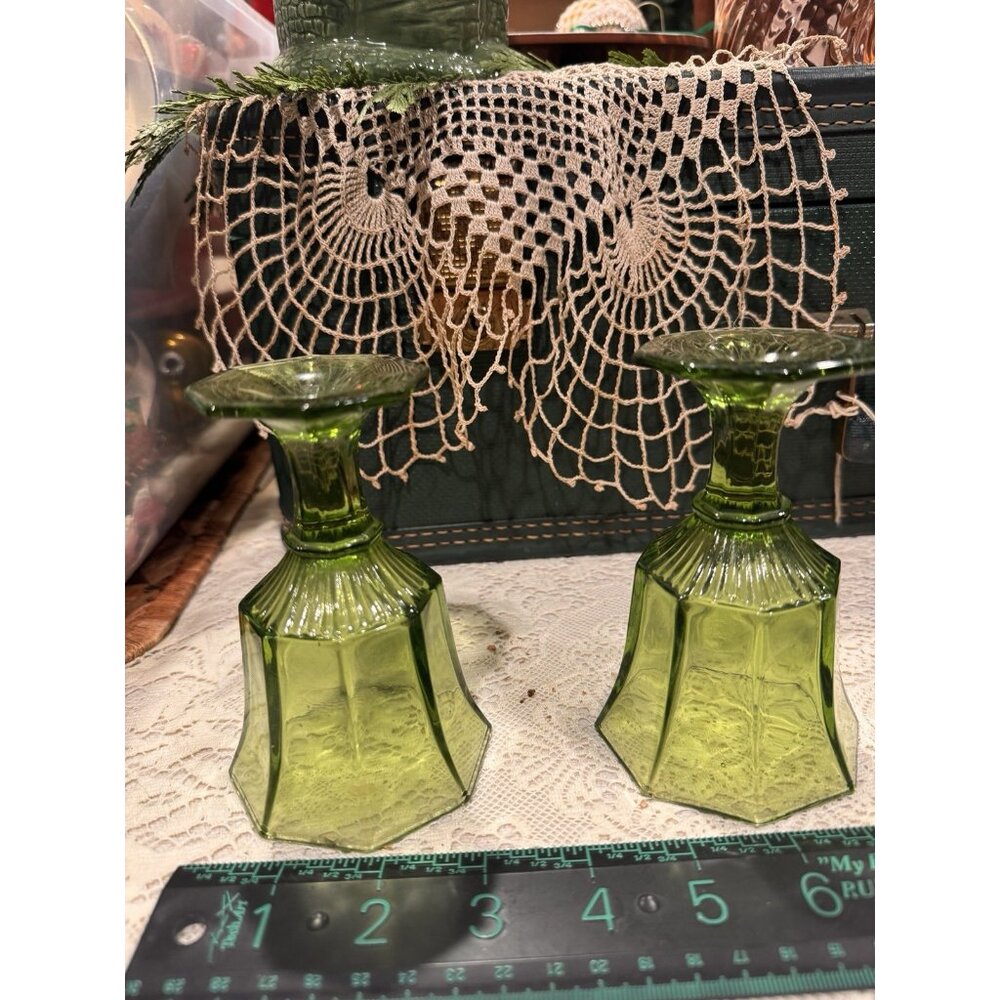 Vintage 1960s Green Octagonal Goblets (7) by Independence Small 7 oz. 4.75" T - Picture 5 of 8